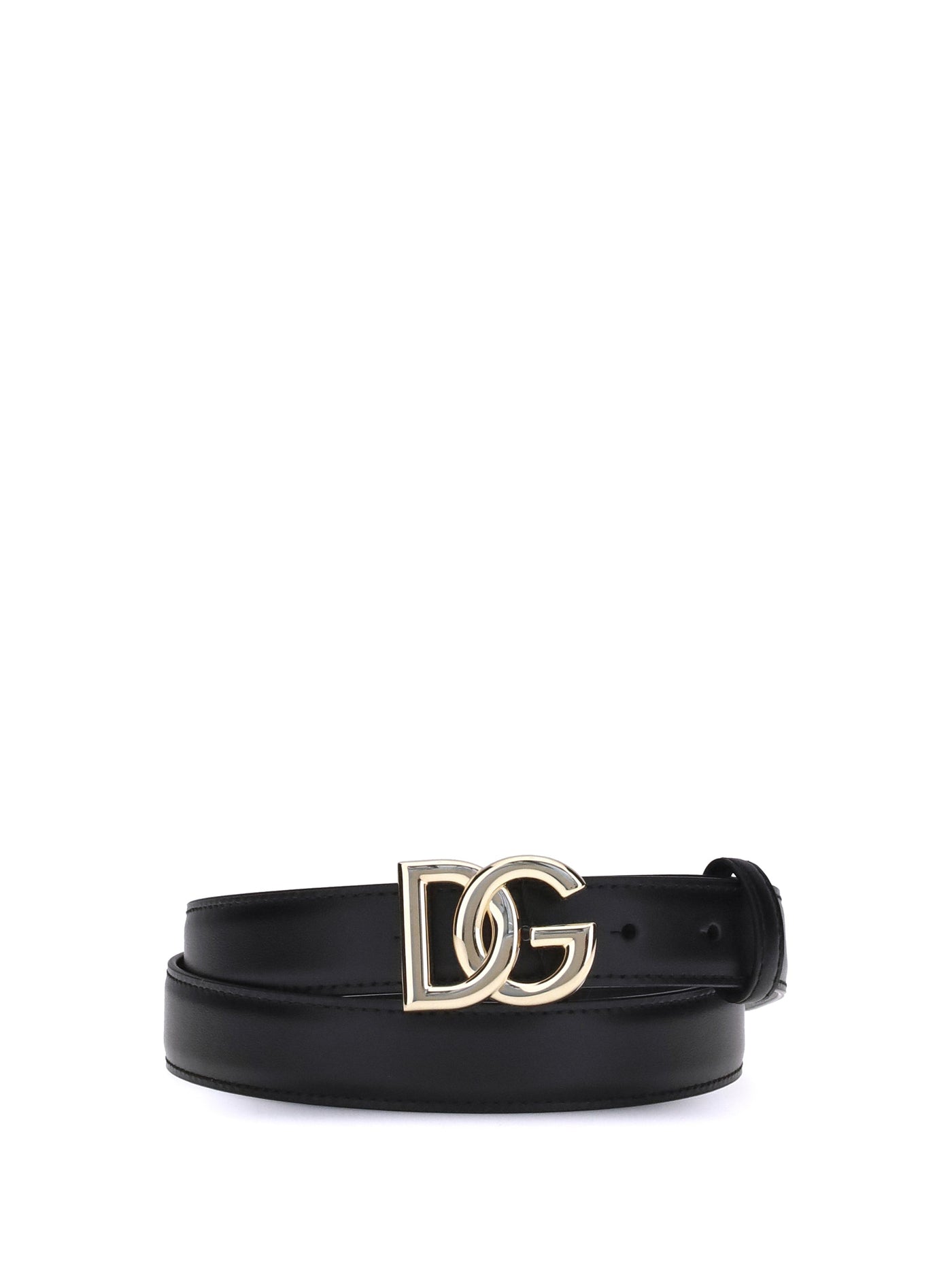 Dolce & Gabbana Leather With Dg Monogram Buckle Belt — Black Calf Bos Taurus