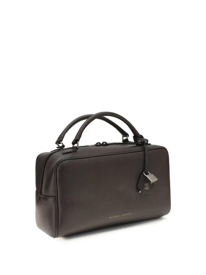 Brunello Cucinelli Boston Explorer Shoulder Bag — Brown Calf Leather Bos Taurus
