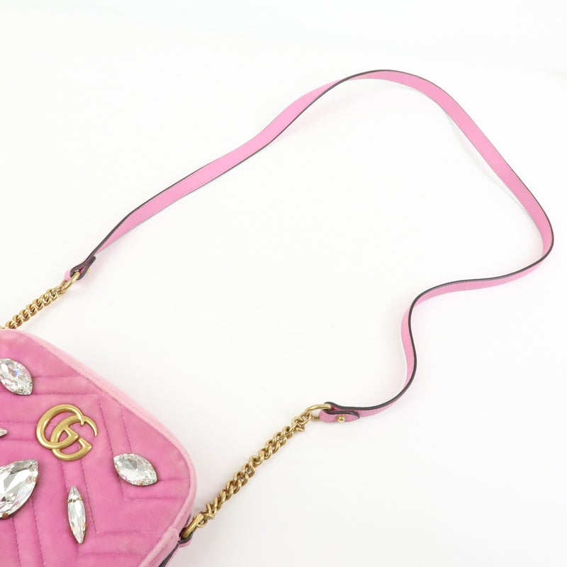 Gucci Gg Marmont Crystal Embellished Matelasse Velvet Pink Bag