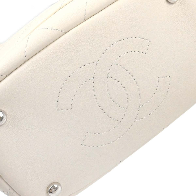 Chanel Cc Top Handle Bucket Stitched Calfskin White Leather Bag
