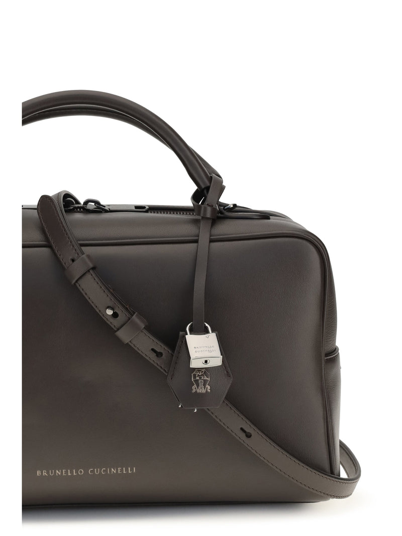 Brunello Cucinelli Boston Explorer Shoulder Bag — Brown Calf Leather Bos Taurus