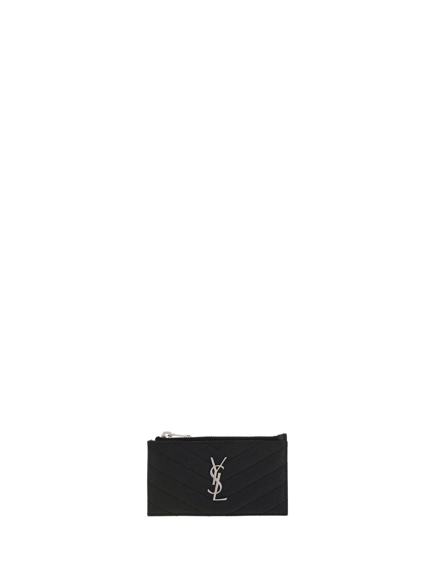 Saint Laurent Quilted Leather Cardholder Wallet — Black Calf Bos Taurus