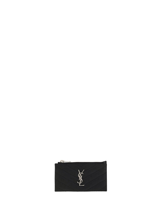 Saint Laurent Quilted Leather Cardholder Wallet — Black Calf Bos Taurus