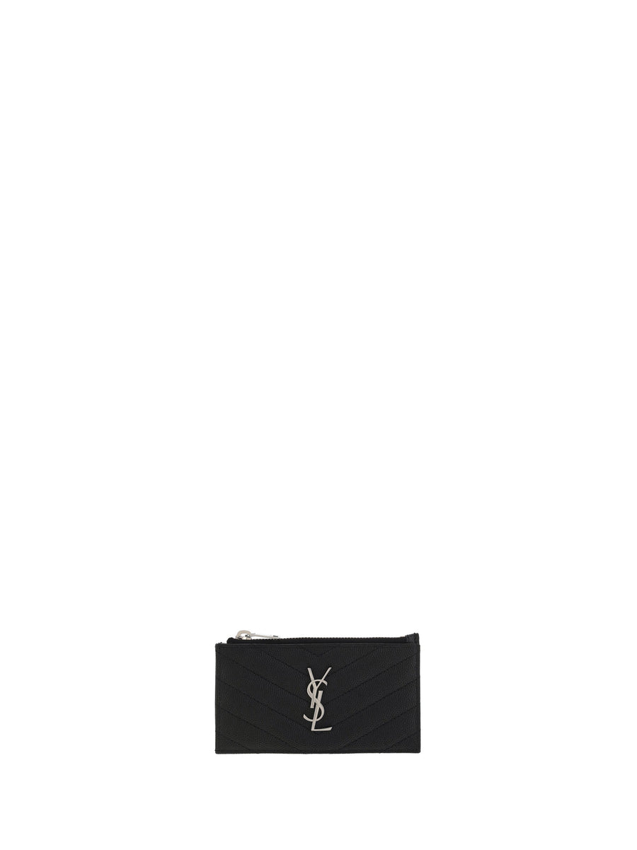 Saint Laurent Quilted Leather Cardholder Wallet — Black Calf Bos Taurus