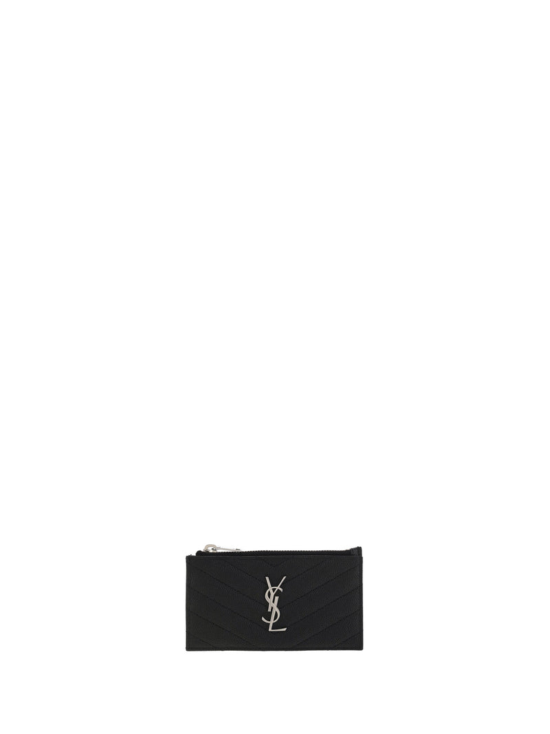 Saint Laurent Embossed Logo Calf Leather Cardholder — Black Wallets & Purses
