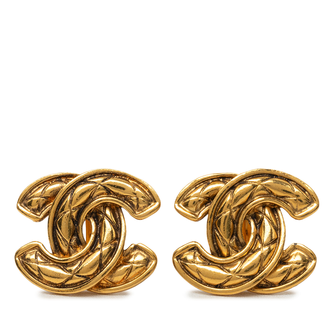 CC Gold Plated Quilted Clip On Earrings - Image 1