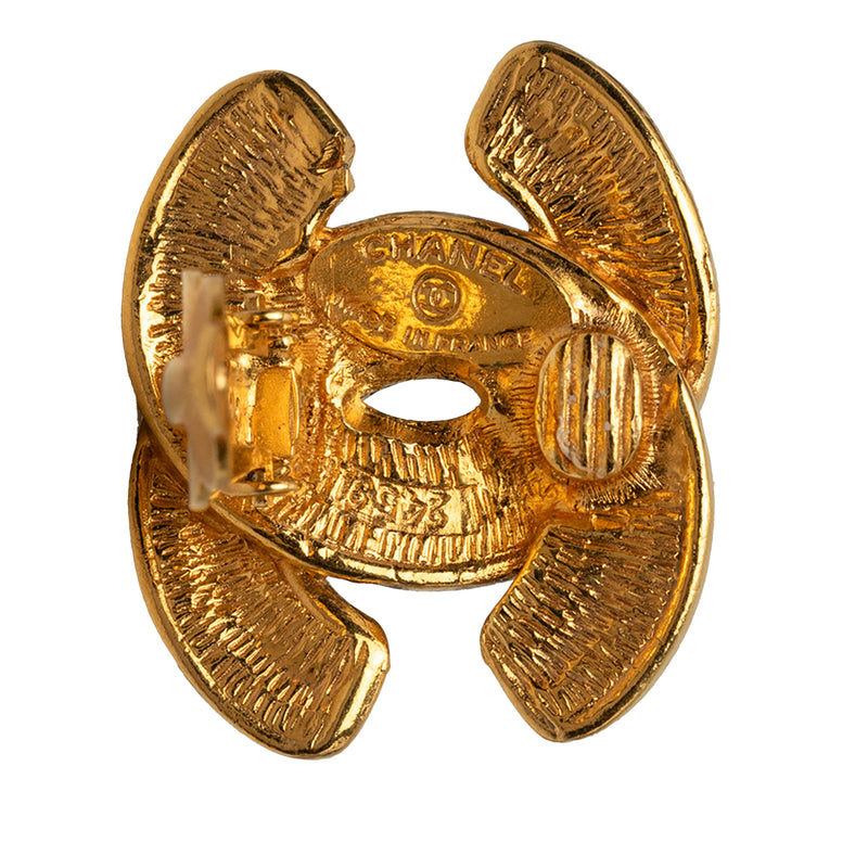 CC Gold Plated Quilted Clip On Earrings - Image 3