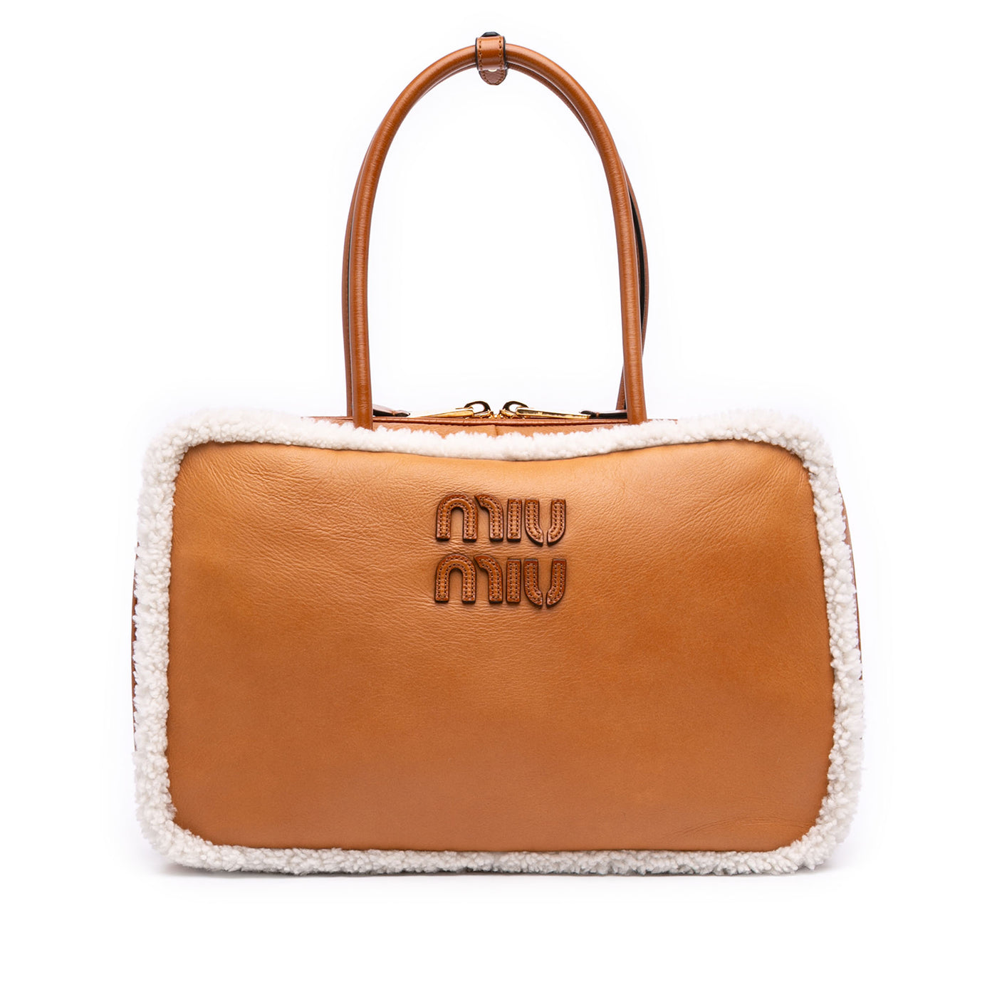 Large Shearling Trimmed Calfskin Logo Beau Shoulder Bag - Image 1