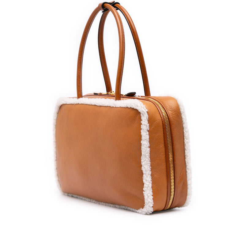 Large Shearling Trimmed Calfskin Logo Beau Shoulder Bag - Image 2