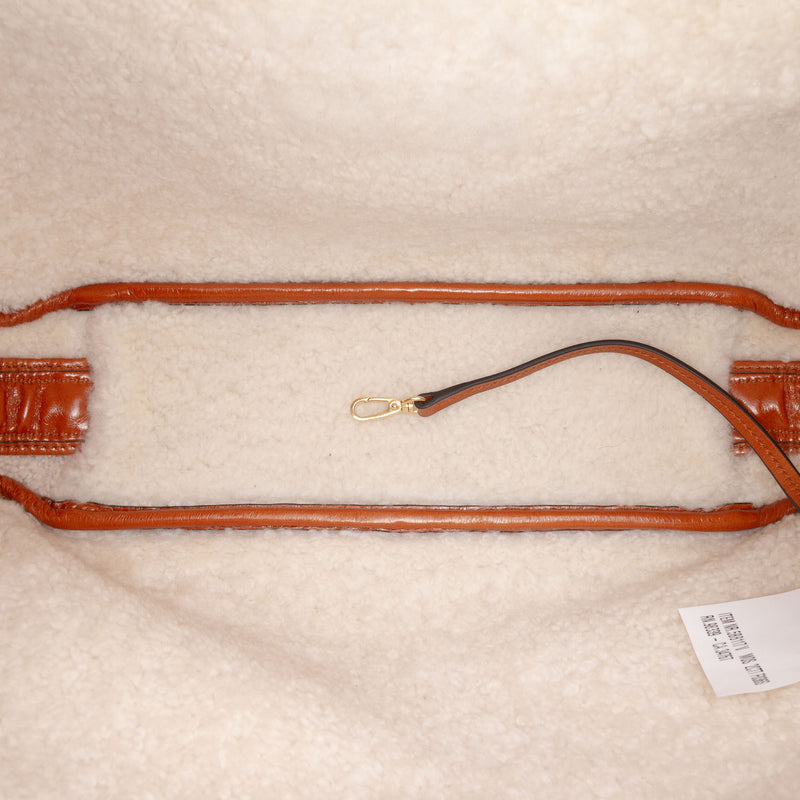 Large Shearling Trimmed Calfskin Logo Beau Shoulder Bag - Image 4