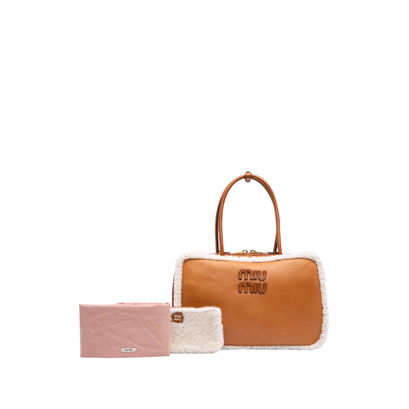 Large Shearling Trimmed Calfskin Logo Beau Shoulder Bag - Image 7