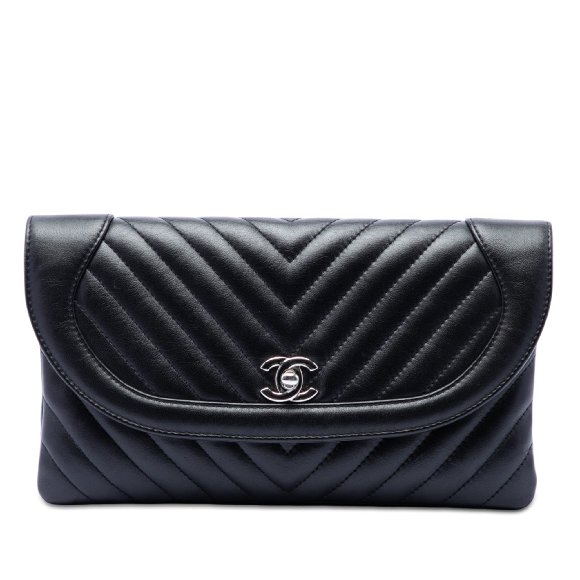 CC Chevron Lambskin Round Flap Clutch - Image 1
