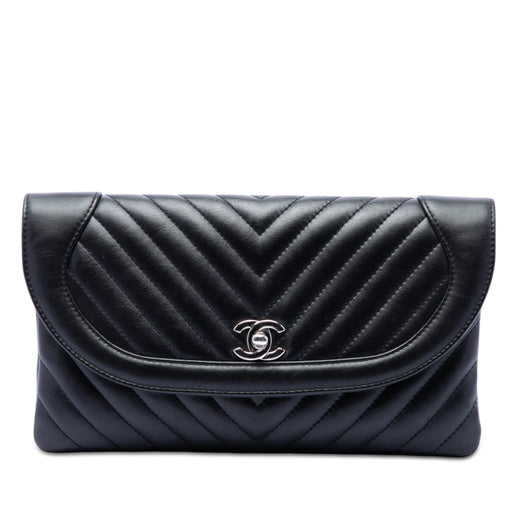 CC Chevron Lambskin Round Flap Clutch - Image 1