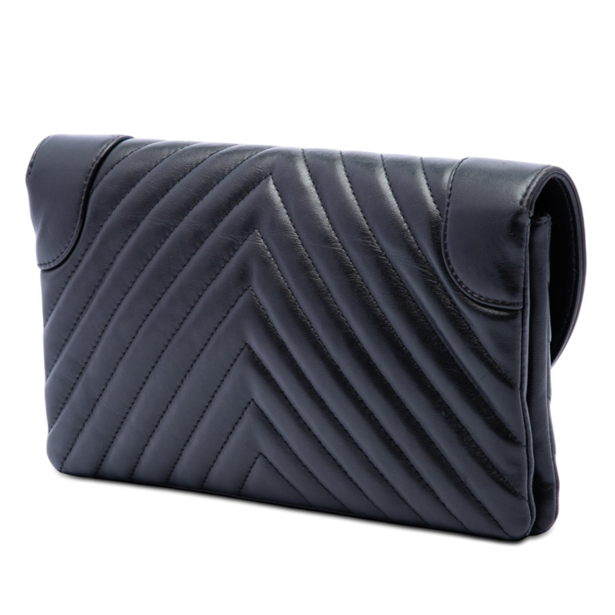 CC Chevron Lambskin Round Flap Clutch - Image 2