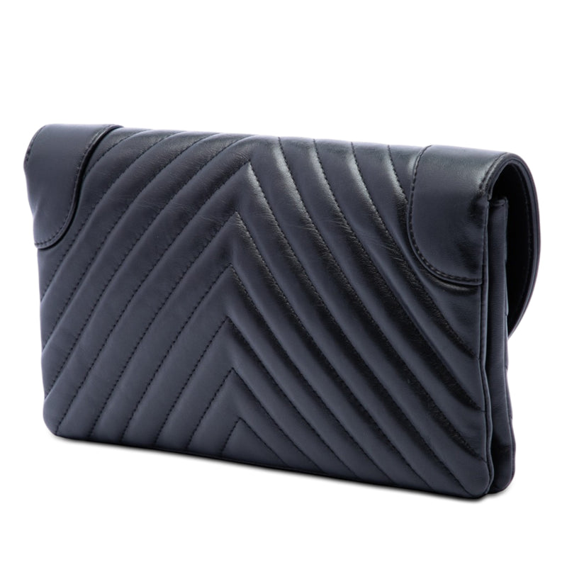CC Chevron Lambskin Round Flap Clutch - Image 2