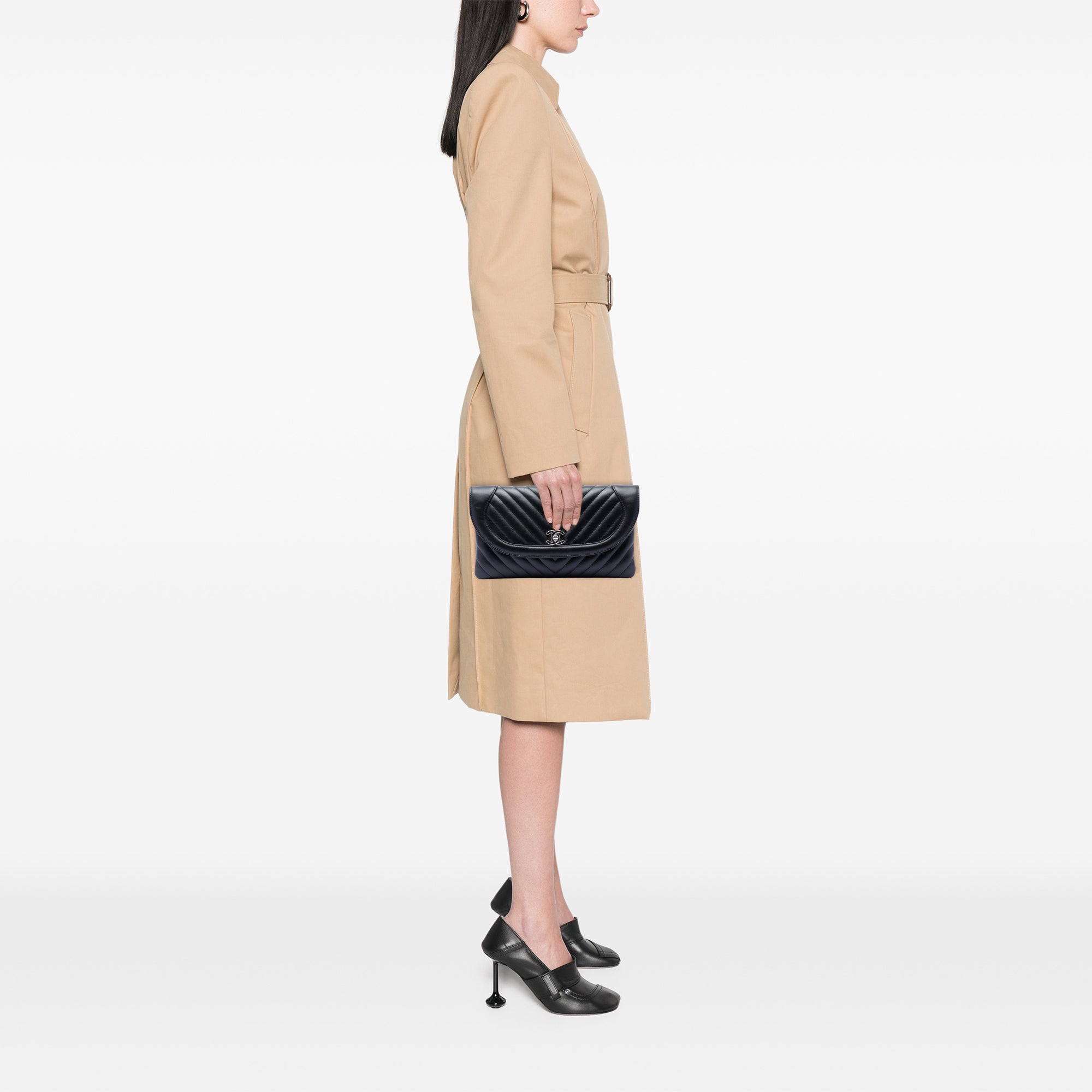 CC Chevron Lambskin Round Flap Clutch - Image 6