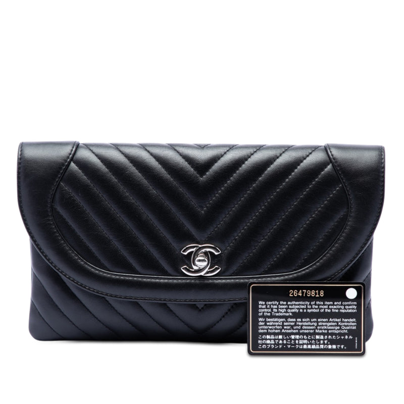 CC Chevron Lambskin Round Flap Clutch - Image 7