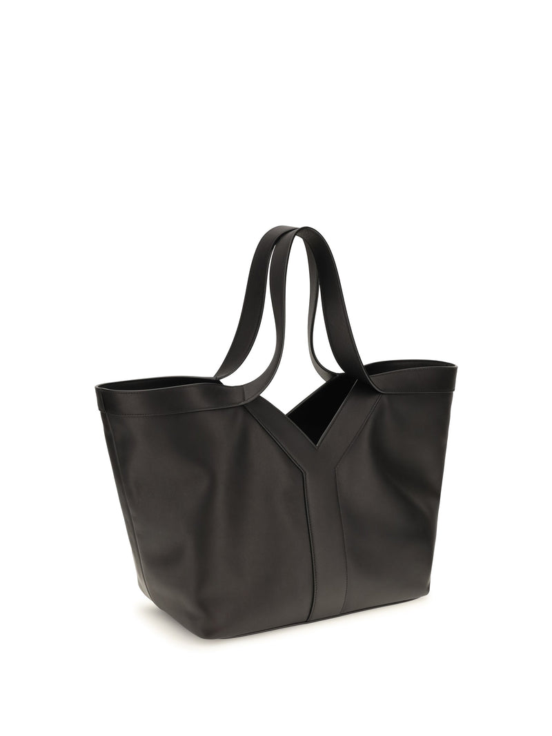 Saint Laurent Y Tote Shoulder Bag — Black Calf Leather
