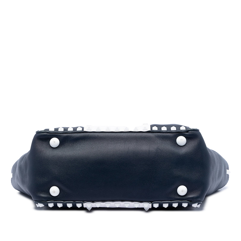 Small Bicolor Leather Rockstud Double Handle Tote - Image 3
