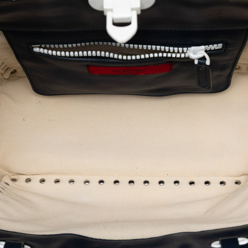 Small Bicolor Leather Rockstud Double Handle Tote - Image 4