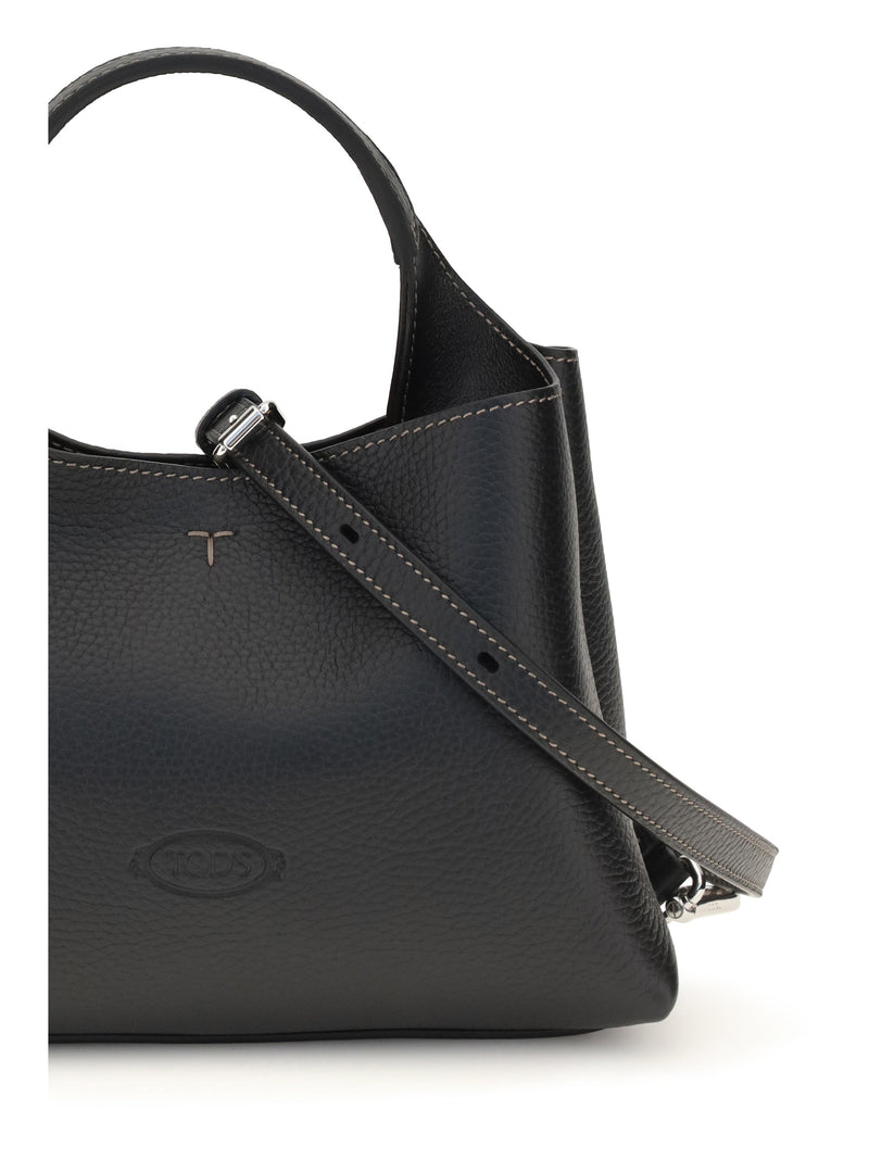 Tods Shoulder Bag — Black Calf Leather Bos Taurus