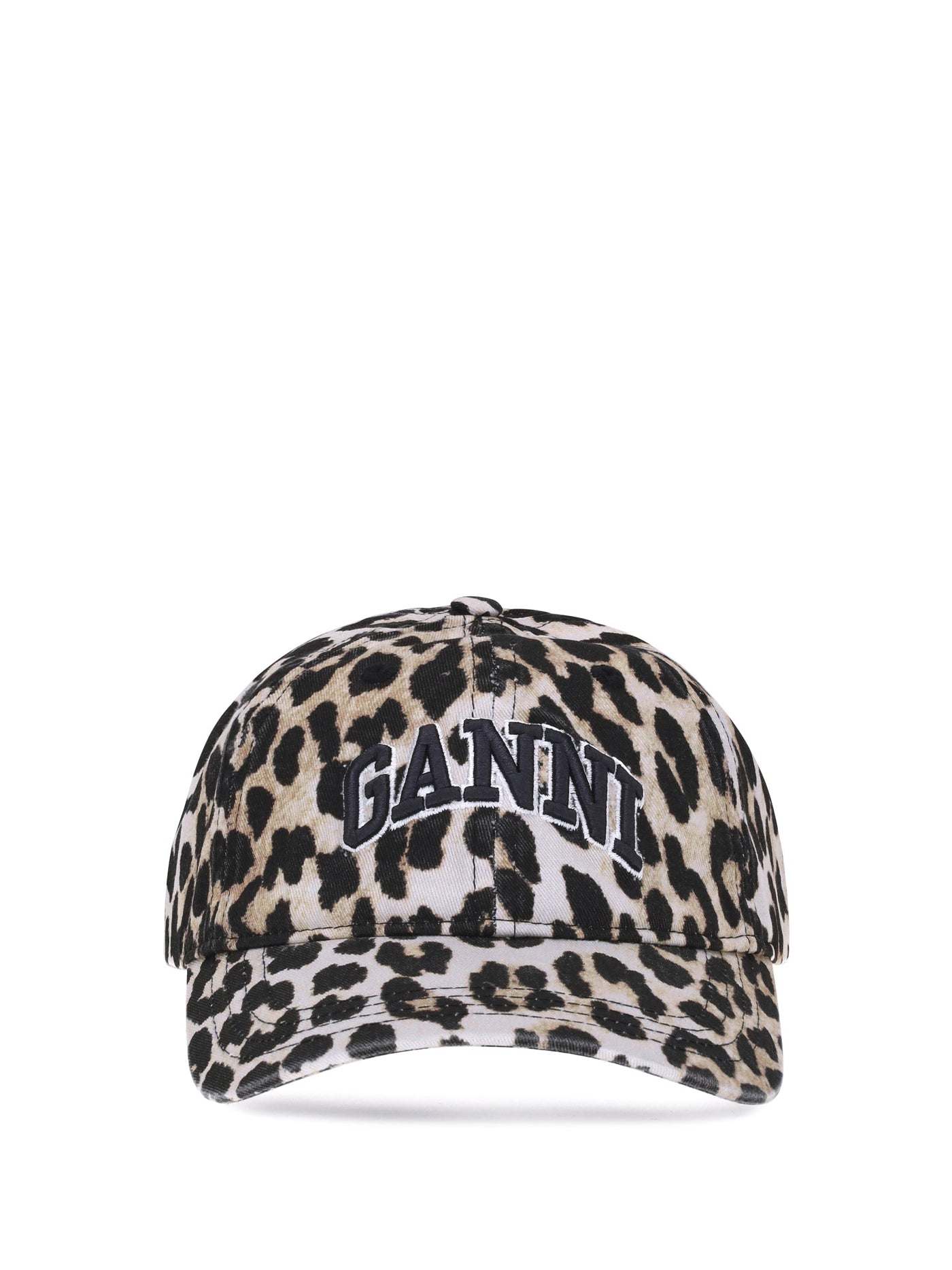 Ganni A6898 Leopard-Print Cotton Baseball Cap — Multicolor Caps