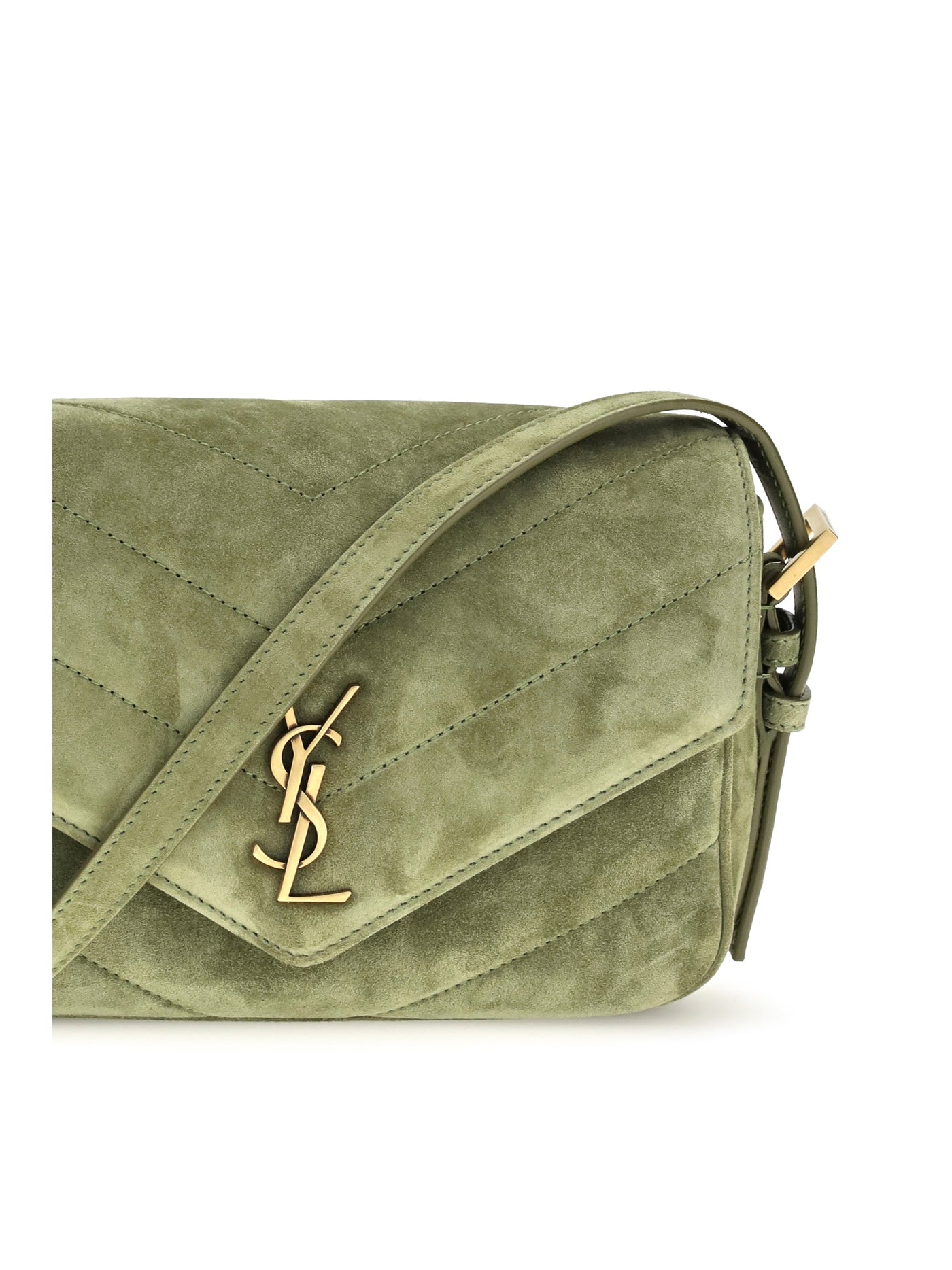 Saint Laurent Loulou Shoulder Bag — Green Suede