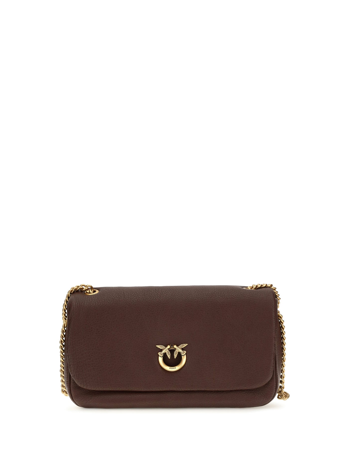 Pinko Love Birds Shoulder Bag — Brown Calf Leather Bos Taurus
