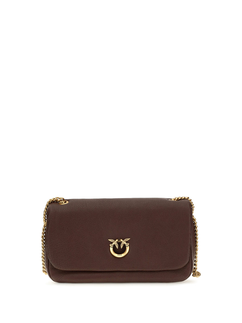 Pinko Love Birds Shoulder Bag — Brown Calf Leather