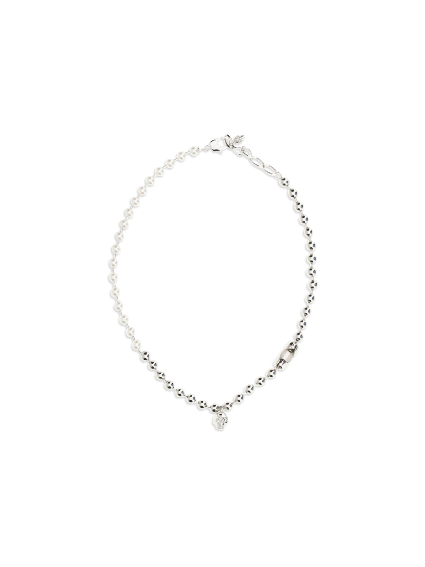 Alexander Mcqueen Pearl Skull Necklace — Silver Brass Necklaces