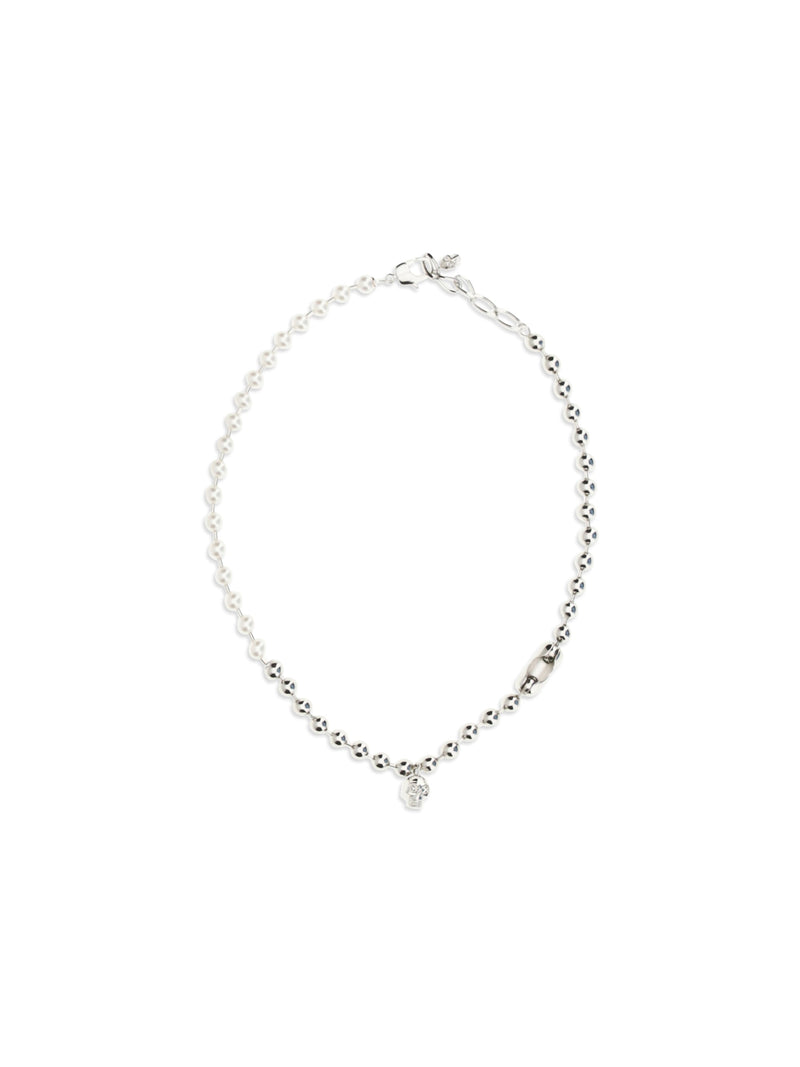 Alexander Mcqueen Pearl Skull Necklace — Silver Brass Necklaces