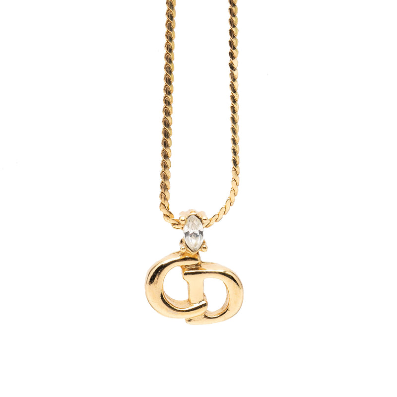 Gold Plated Strass CD Logo Pendant Necklace