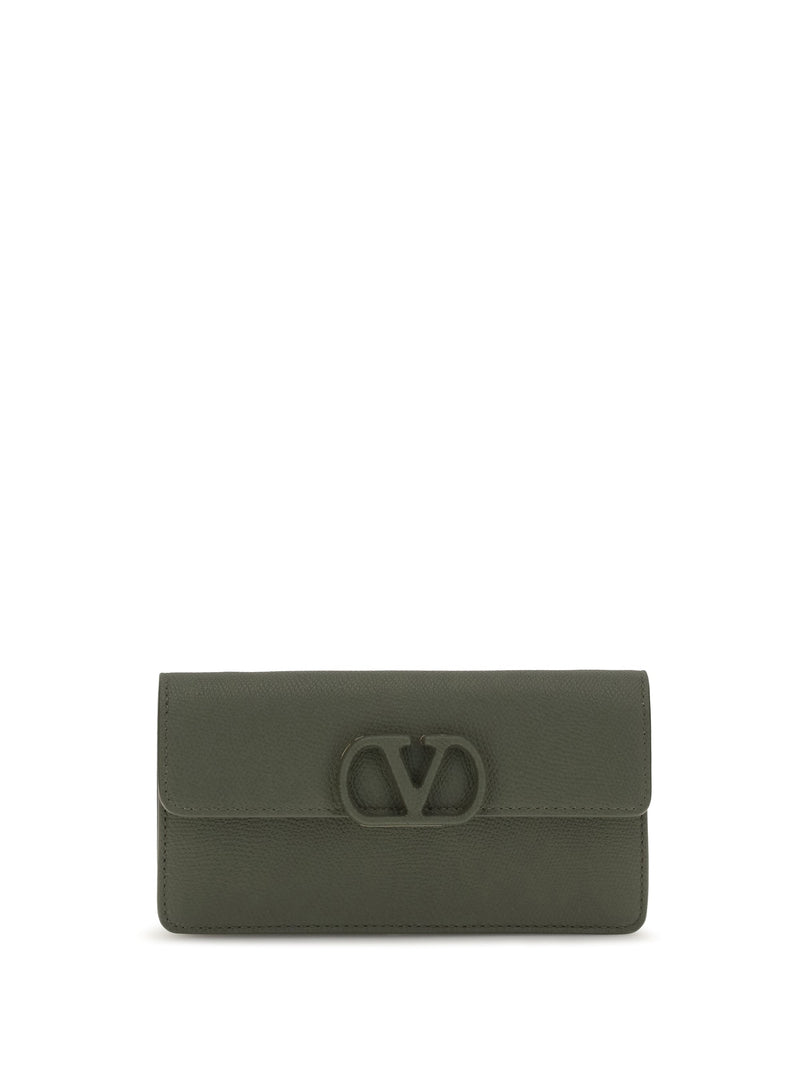 Valentino Garavani Vlogo Wallet On Chain — Green Calf Leather & Purses