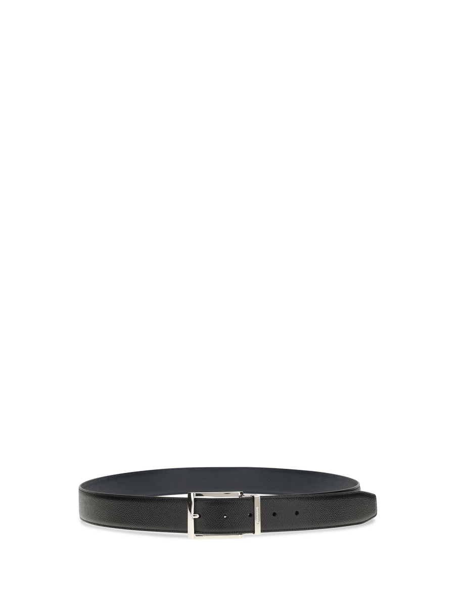Ferragamo Reversible Hammered Calfskin Belt — Blue Calf Leather