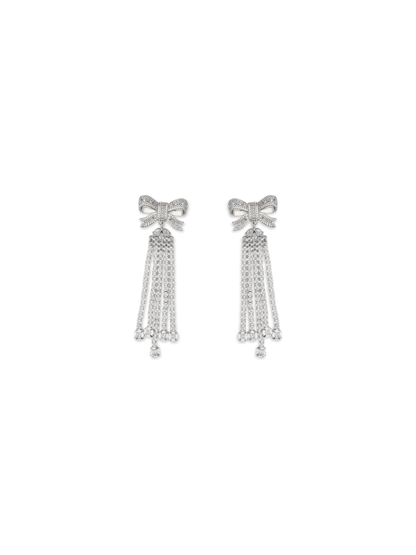 Self-Portrait Crystal Bow Drop Earrings — Silver Brass