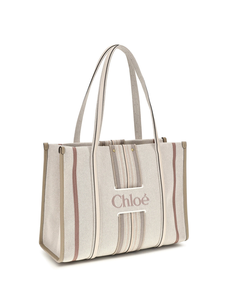 Chloé Woody Loop Tote Bag — Beige Cotton