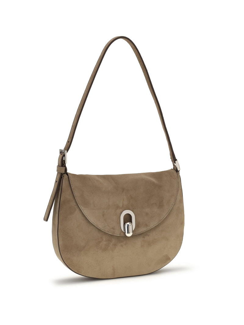 Savette Round Shoulder Bag — Taupe Calf Leather