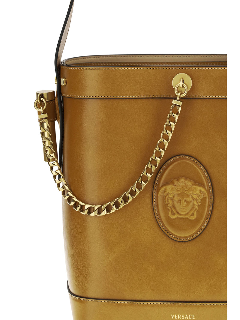 Versace Pivot Bucket Bag — Gold Calf Leather Bos Taurus