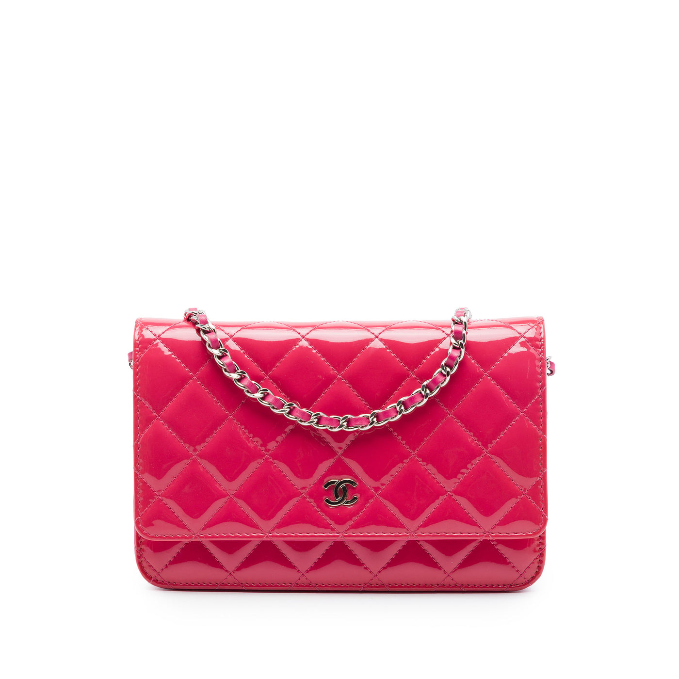 CC Quilted Patent Wallet on Chain - Image 1
