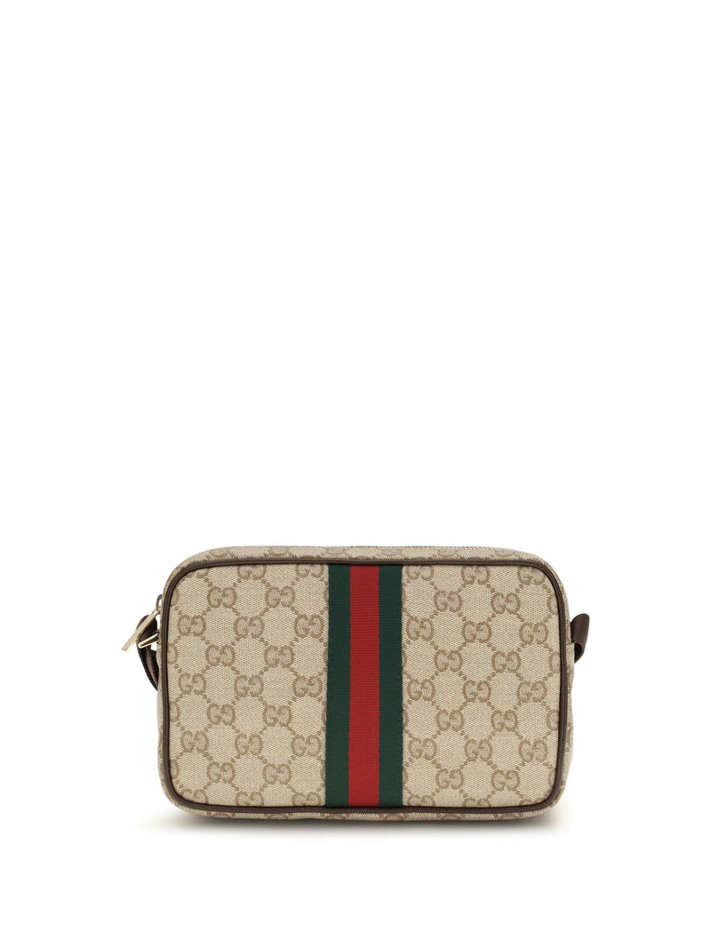 Gucci Gg Fabric With Web Stripe Shoulder Bag — Beige
