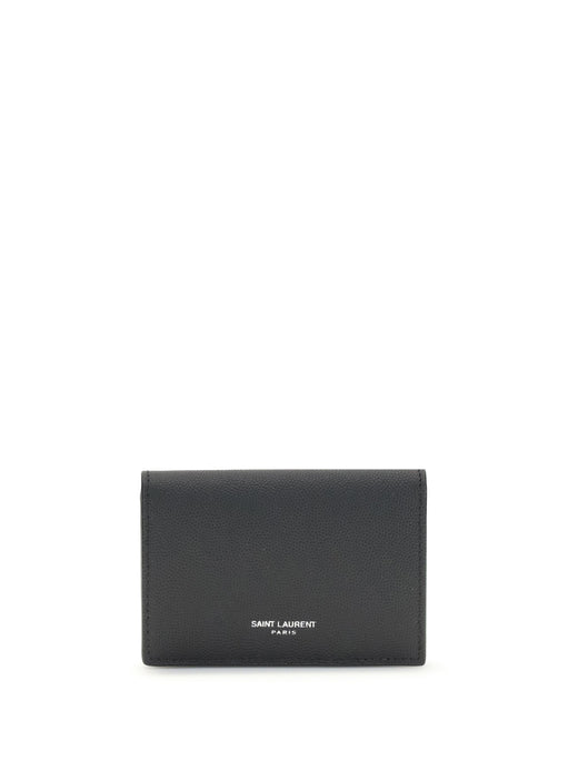 Saint Laurent Grain De Poudre Leather Card Case — Black Calf Bos Taurus Wallet