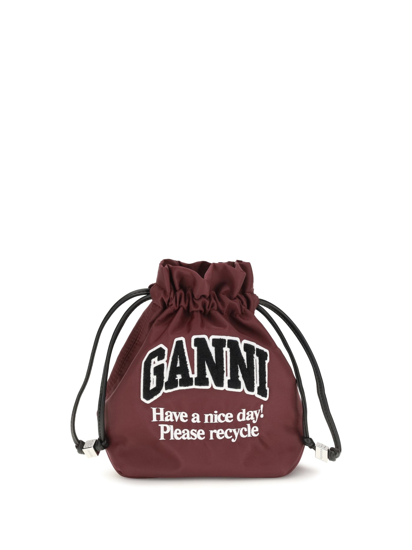 Ganni Logo-Embroidered Nylon Pouch Clutch — Burgundy