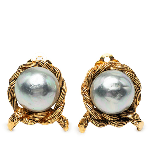 Gold Plated Faux Pearls Clip On Earrings - Image 1