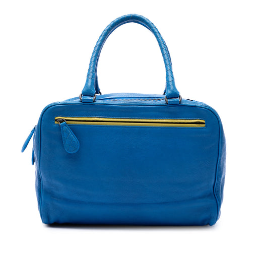 Intrecciato Trimmed Medium Goatskin Madras Heritage Brera Handbag - Image 1