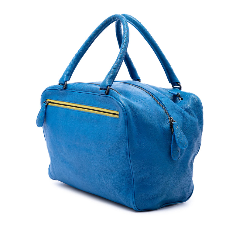Intrecciato Trimmed Medium Goatskin Madras Heritage Brera Handbag - Image 2