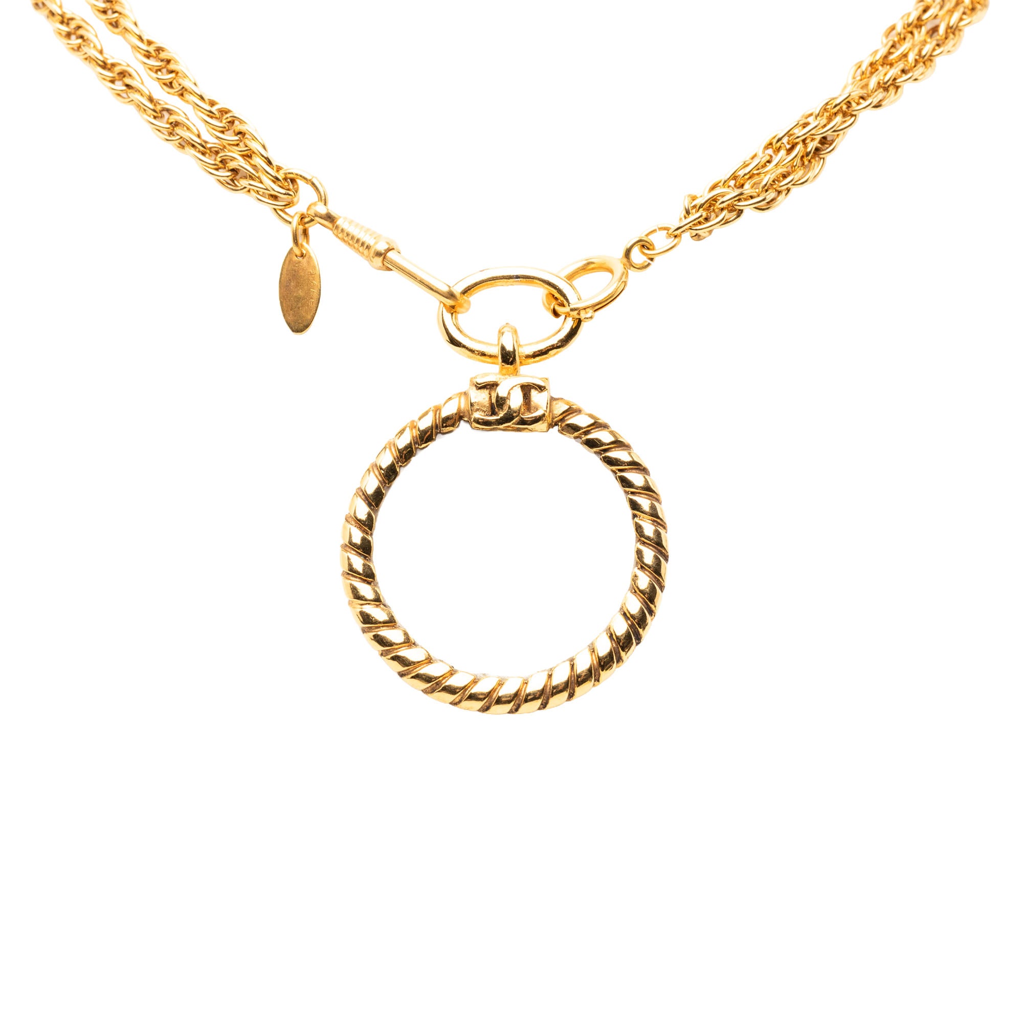 CC Gold Plated Double Chain Loupe Magnifying Glass Pendant Necklace - Image 1