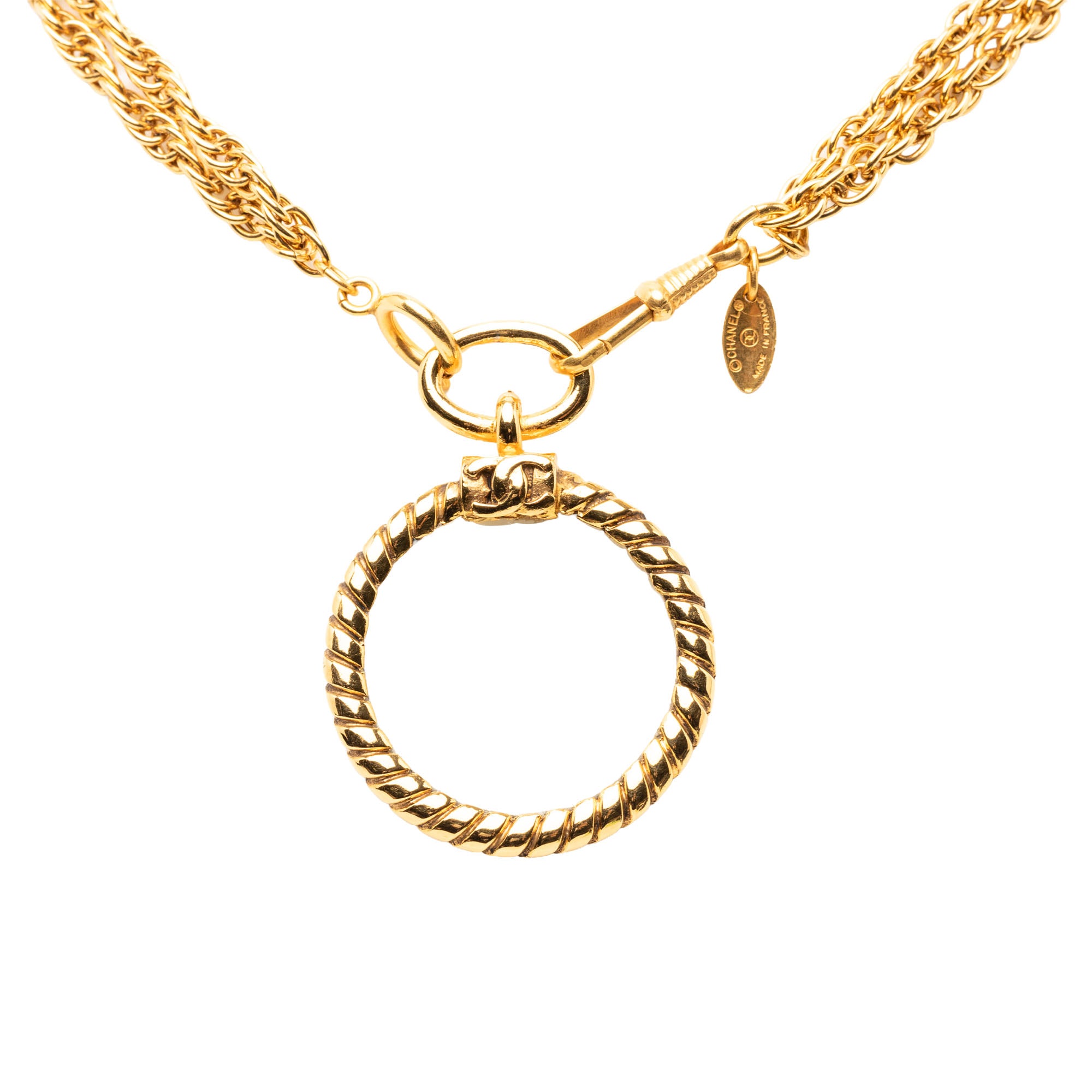CC Gold Plated Double Chain Loupe Magnifying Glass Pendant Necklace - Image 2