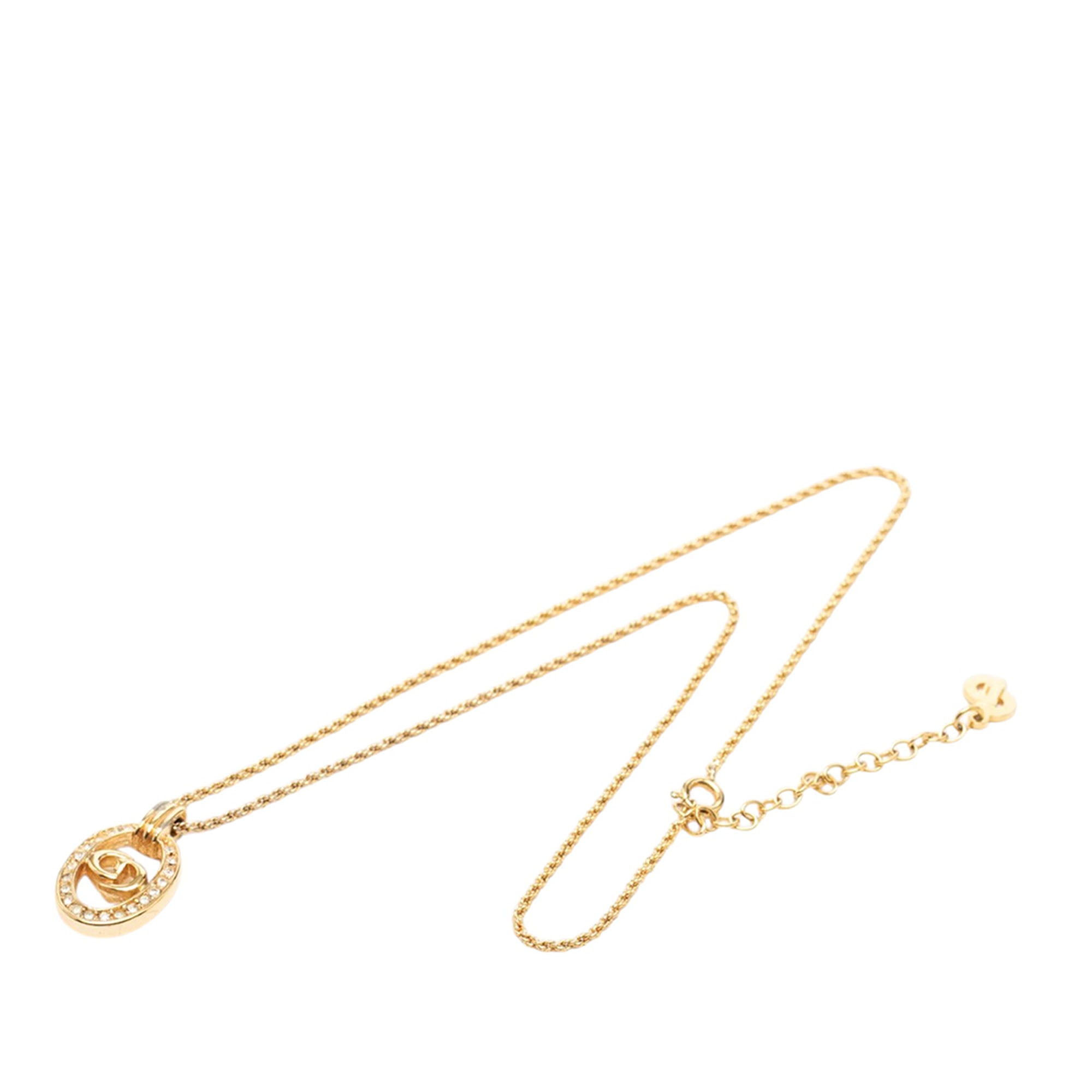 Gold Plated Strass CD Logo Oval Pendant Necklace - Image 1