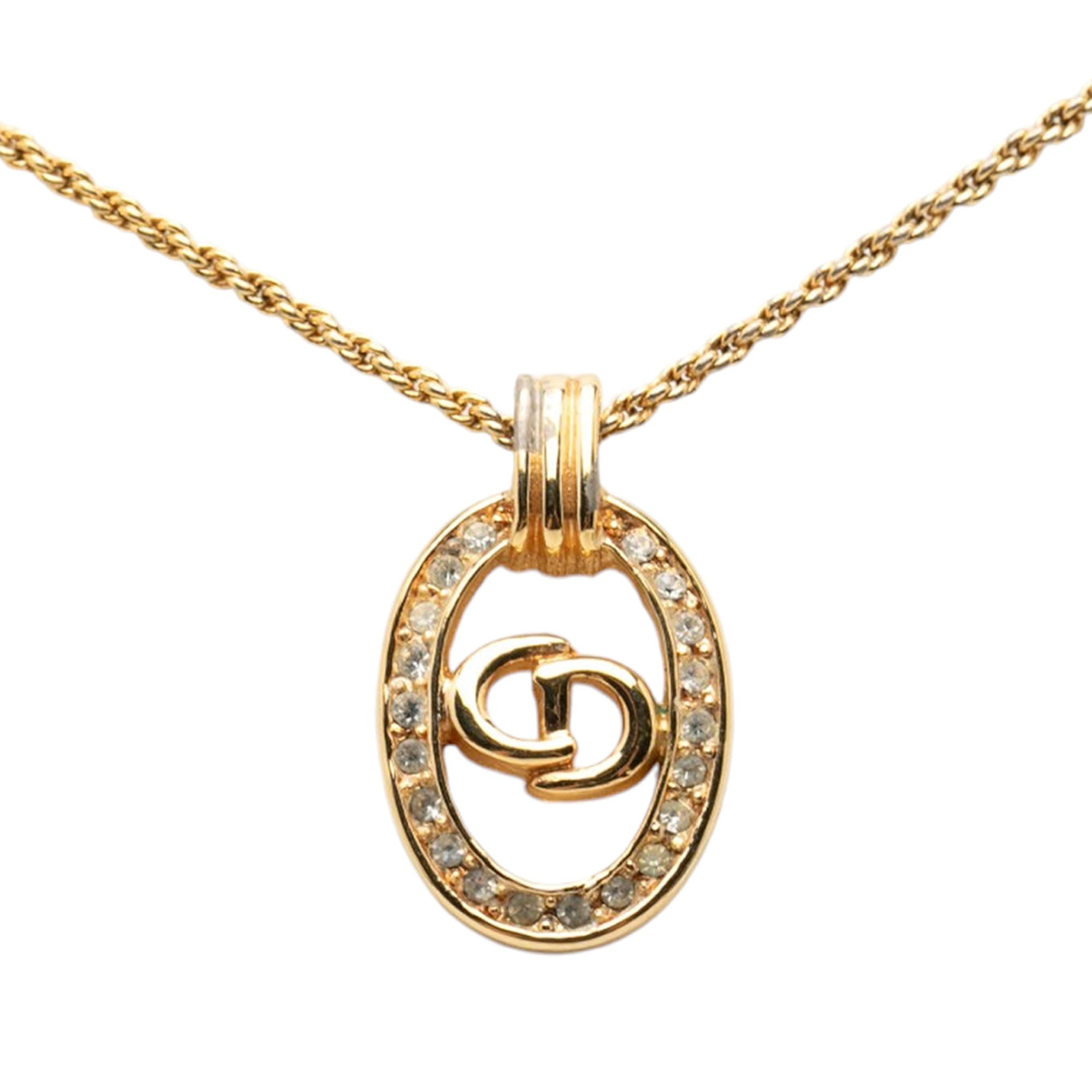 Gold Plated Strass CD Logo Oval Pendant Necklace - Image 2