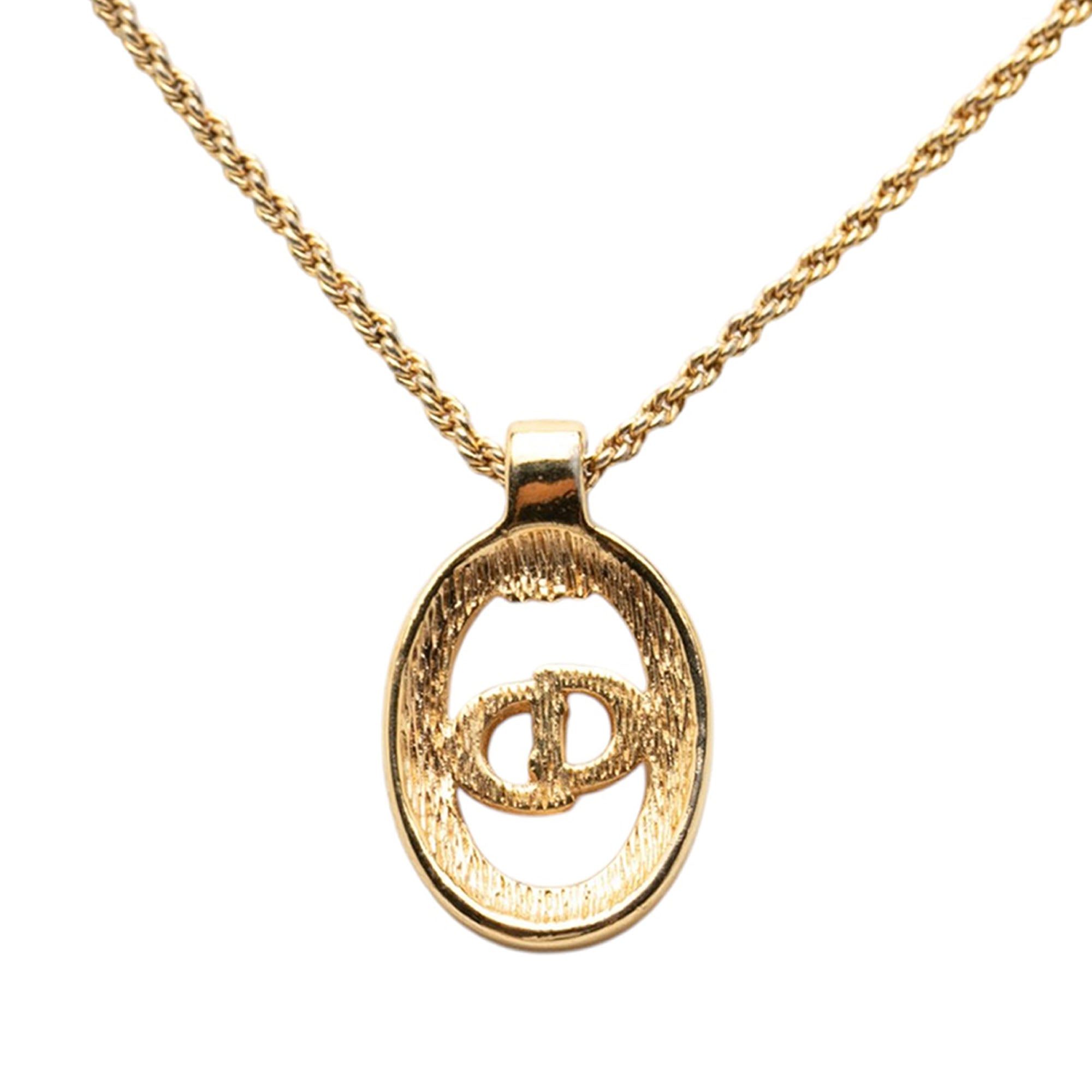Gold Plated Strass CD Logo Oval Pendant Necklace - Image 3